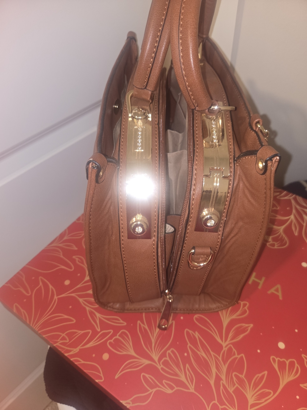 Michael Kors Women's Tan Leather Satchel Bag - Picture 8 of 9